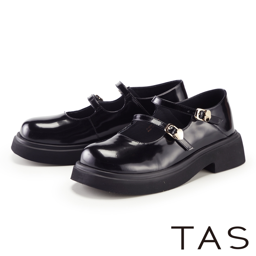 TAS 雙帶心型釦漆皮瑪麗珍鞋 黑色