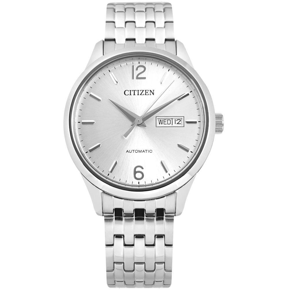 CITIZEN / 機械錶 數字刻度 日期星期 不鏽鋼手錶(NH7500-53A)-銀白色/40mm