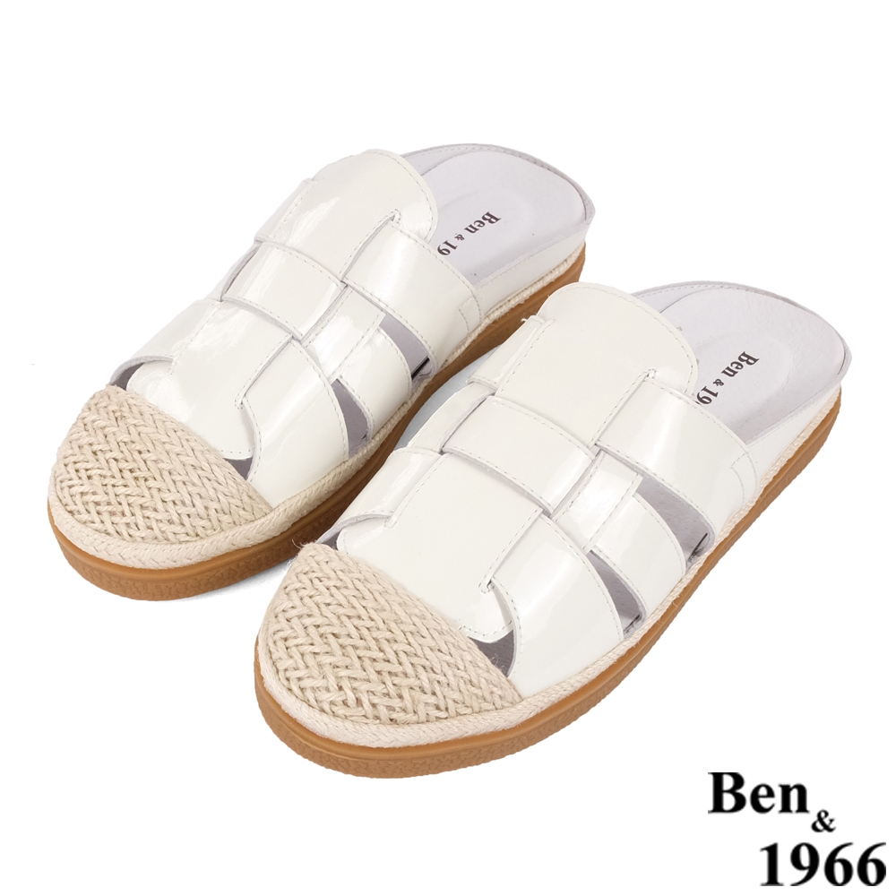 Ben&1966高級牛漆皮舒適休閒穆勒鞋-米白(236182)