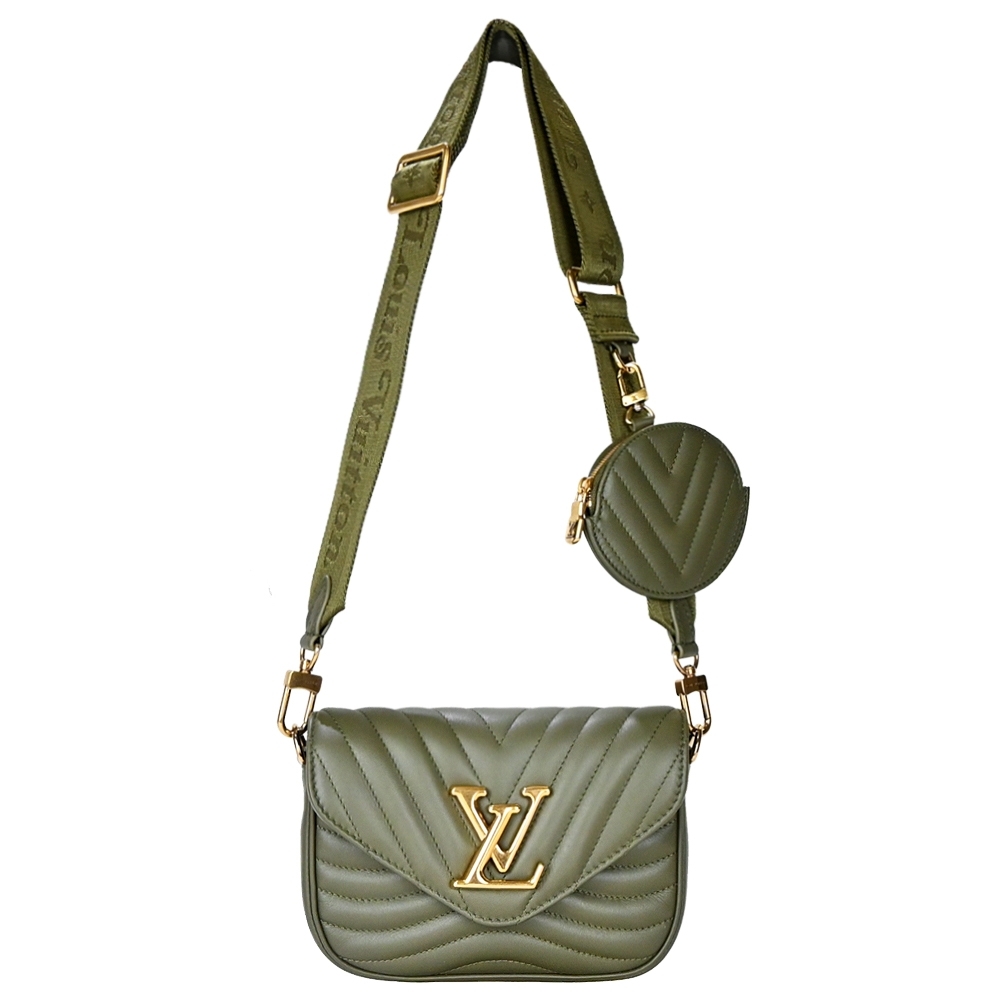 Louis Vuitton New Wave Multi Pochette 絎縫小牛皮二合一零錢翻蓋斜背包 橄欖綠 Lv路易威登 Yahoo奇摩購物中心