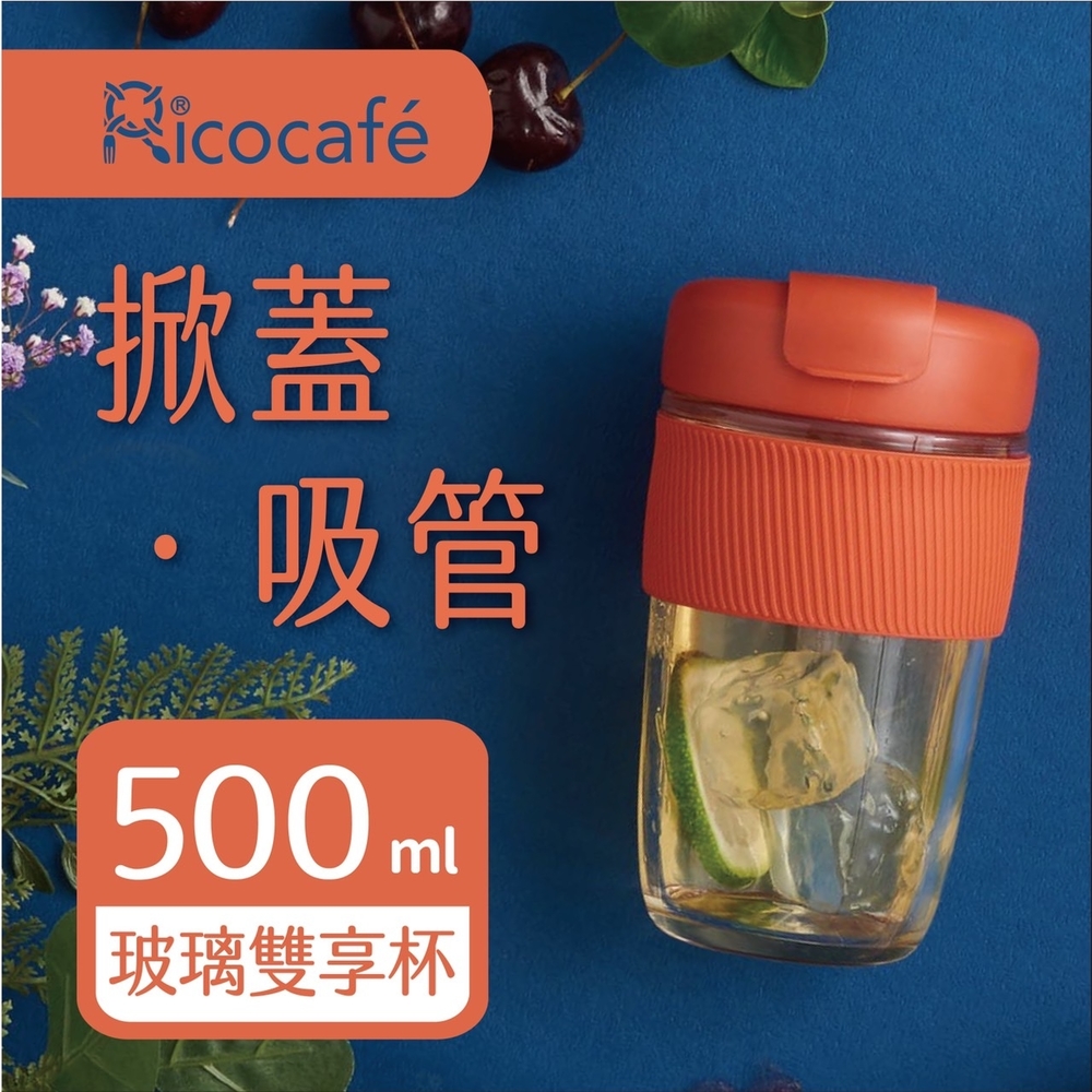 【RICO 瑞可】直飲吸管兩用玻璃雙享杯BSG-500