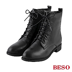 BESO 率性元素 拉鏈綁帶平底短靴