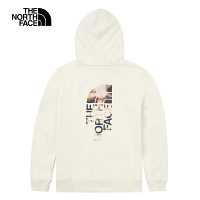 【The North Face 官方旗艦】北面女款米白色舒適透氣大尺寸迷彩油墨印花長袖帽T｜8ASXQLI