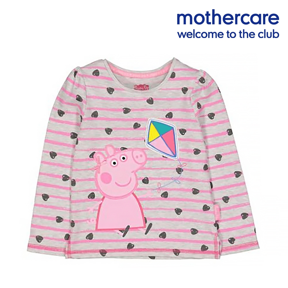 mothercare 專櫃童裝 粉紅豬小妹/佩佩豬條紋長袖T恤 (9-12個月)