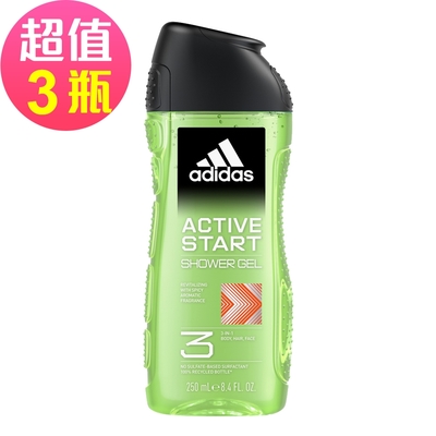 adidas愛迪達 男性三合一潔顏洗髮沐浴露(能量激活)x3瓶組(250ml/瓶)