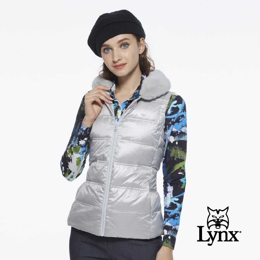 【Lynx Golf】女款領口毛條設計Lynx飾片隱形拉鍊款無袖背心-銀灰色