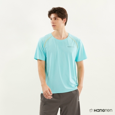 Hang Ten-男裝-COMFORT FIT涼感鋁片跳色反光吸濕排汗抗臭短袖上衣-藍