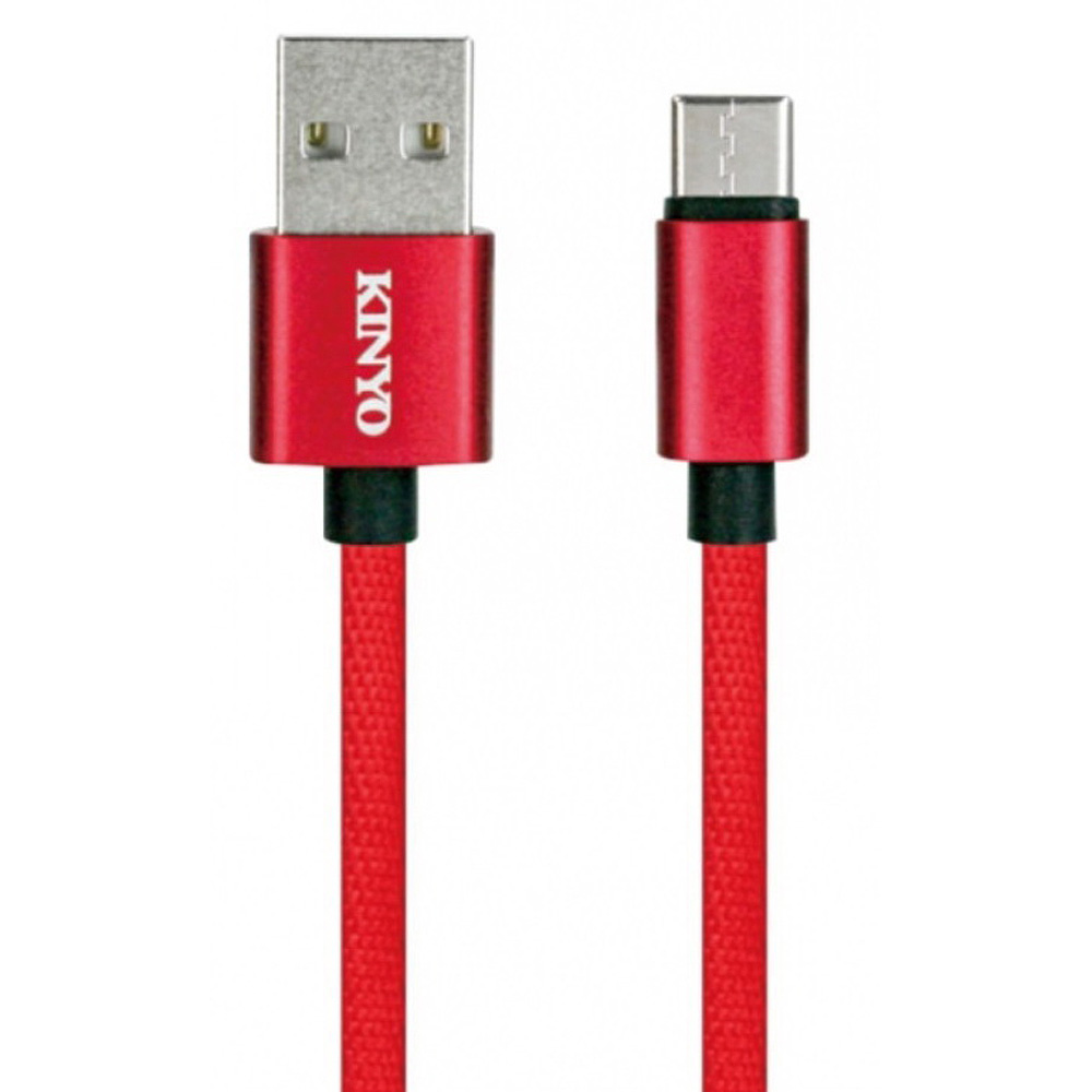 KINYO USB Type-C 鋁合金高光布快速充電傳輸編織線1M