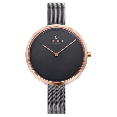 OBAKU 首席極簡主義曲線腕錶-玫瑰金X槍灰色(V227LXVJMJ)/34mm