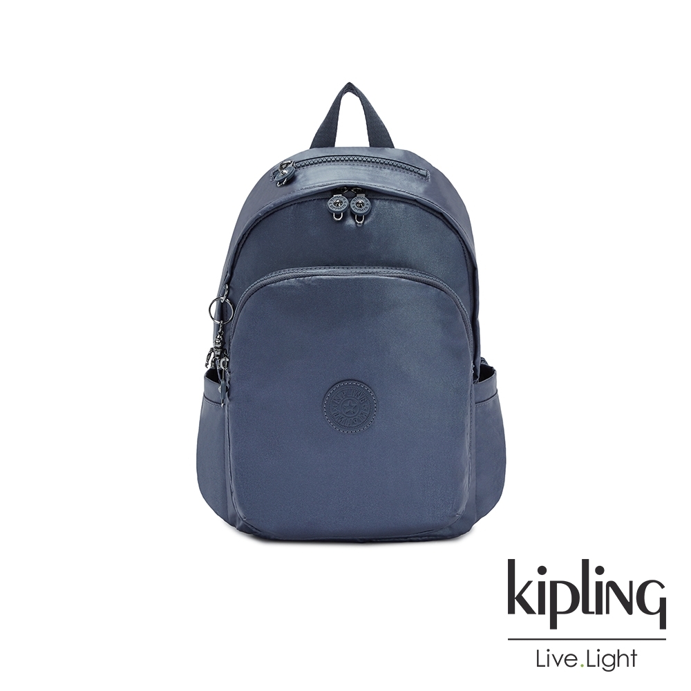 Kipling 個性霧灰藍上方拉鍊後背包-DELIA