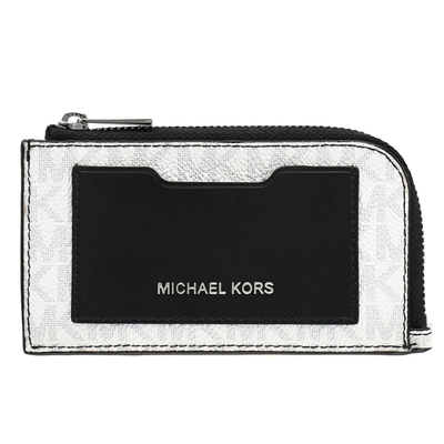 MICHAEL KORS GIFTING 新版MK印花L型拉鍊零錢包(白/黑)