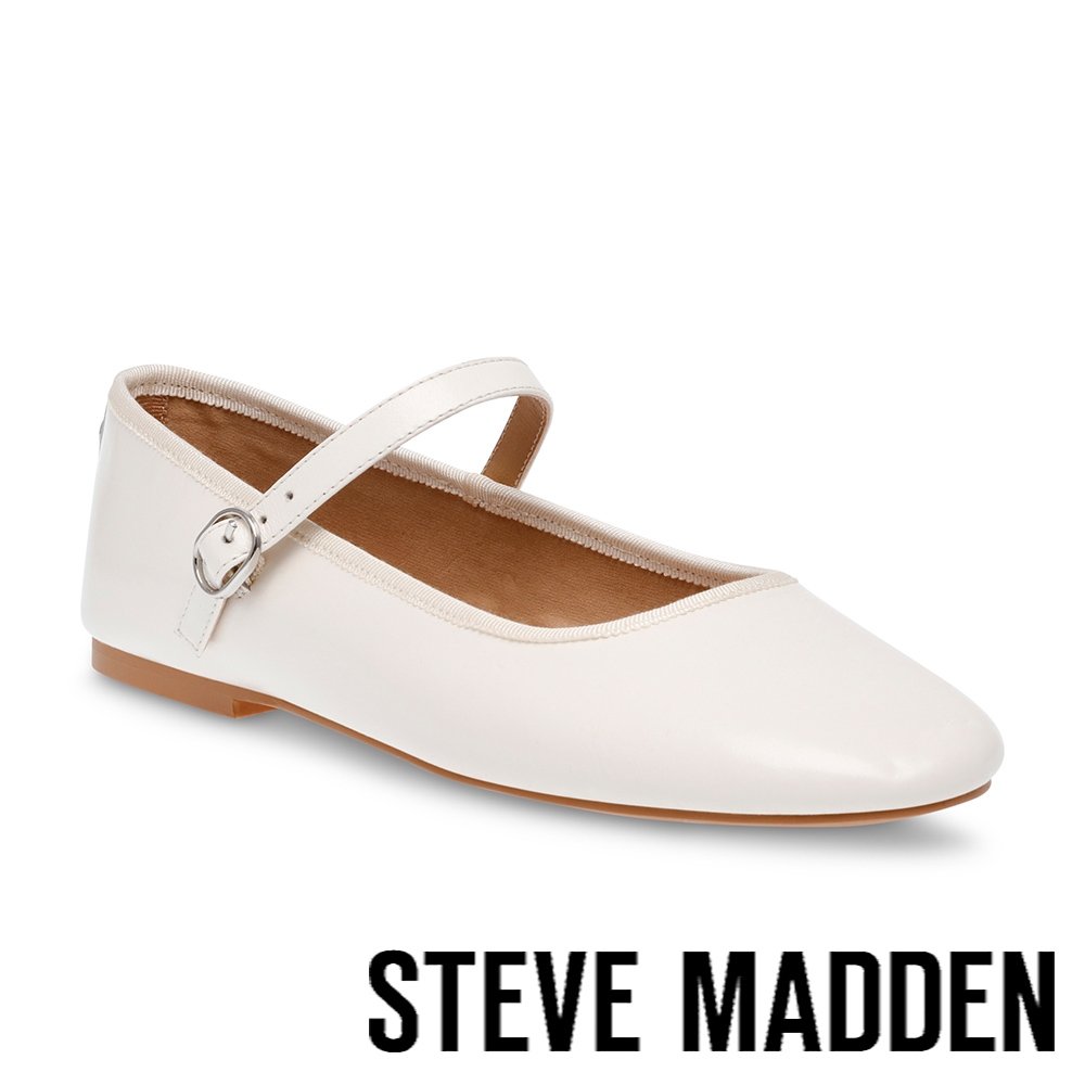 STEVE MADDEN-VINETTA 皮革圓頭瑪莉珍鞋-米色