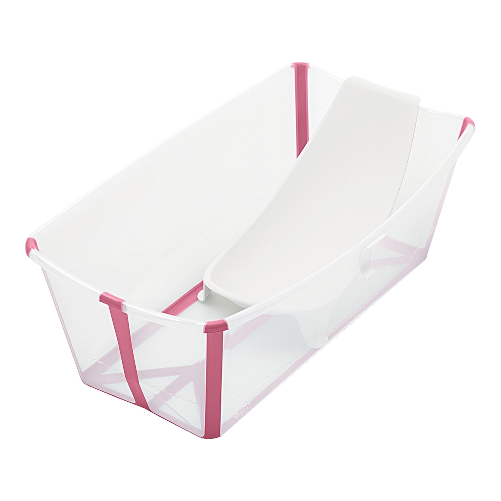Stokke FlexI Bath 折疊式浴盆套裝-感溫水塞(浴盆+浴架)-透明粉