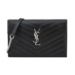 YSL MIX MATELASSE粒面壓紋牛皮信封斜背包(黑/銀742920 BOW02 1000)