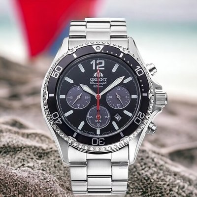 Orient 東方錶 太陽能 熊貓款 計時200米防水 腕錶 男錶 黑色-RA-TX0202B