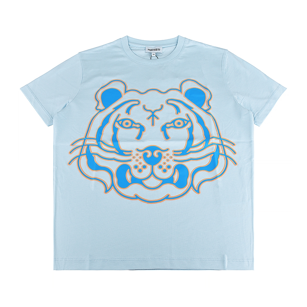 KENZO老虎印花設計純棉短袖圓領T恤(女款/淺藍)