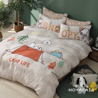 【HOYACASA 】x史努比聯名系列-加大吸濕排汗天絲兩用被床包四件組-露營趣