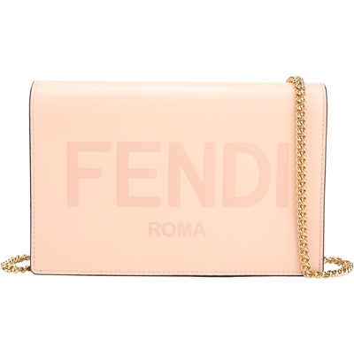 FENDI Roma 字母烙印小牛皮翻蓋鍊帶包/手拿包(淡粉色)