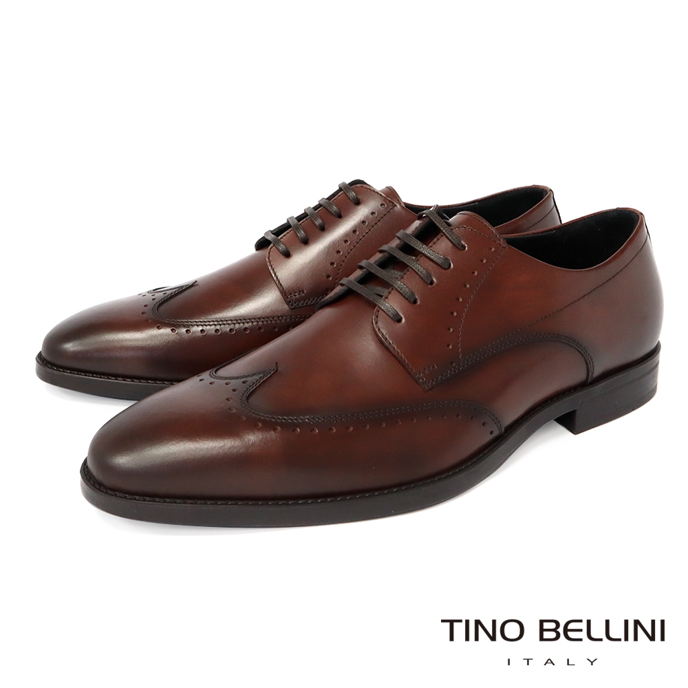 TINO BELLINI 男款 極簡翼紋雕花德比紳士鞋-咖啡