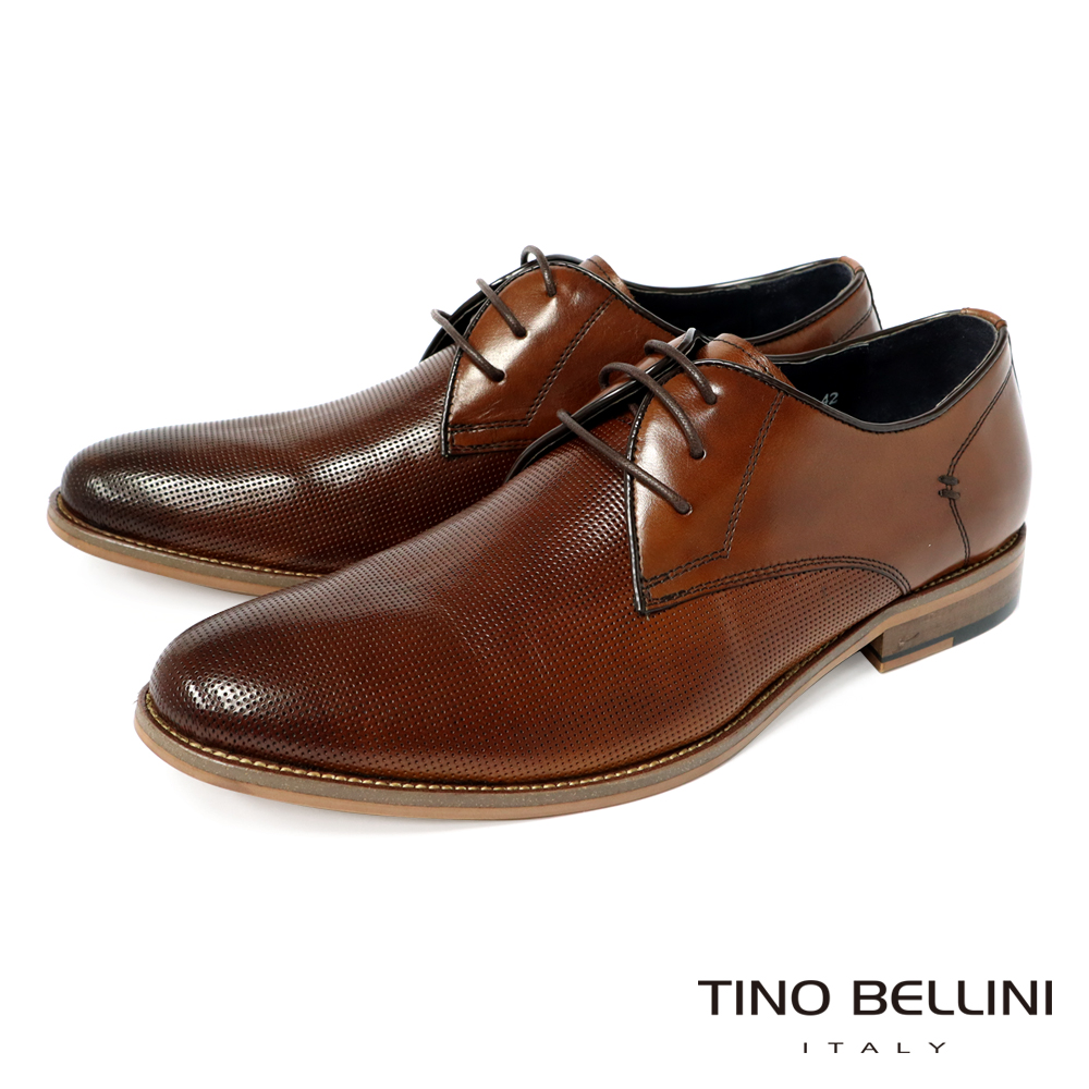 TINO BELLINI 男款牛皮極簡造型圓頭紳士鞋-咖啡