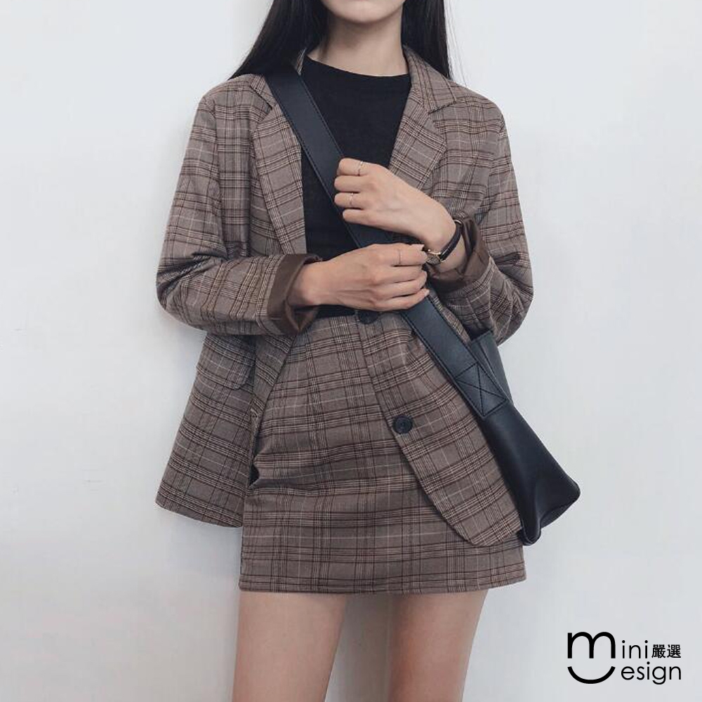Mini嚴選-韓系格紋西裝外套