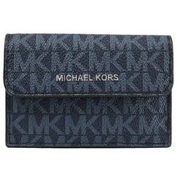 MICHAEL KORS COOPER 經典MK印花風琴式零錢名片卡夾(深藍/黑邊)