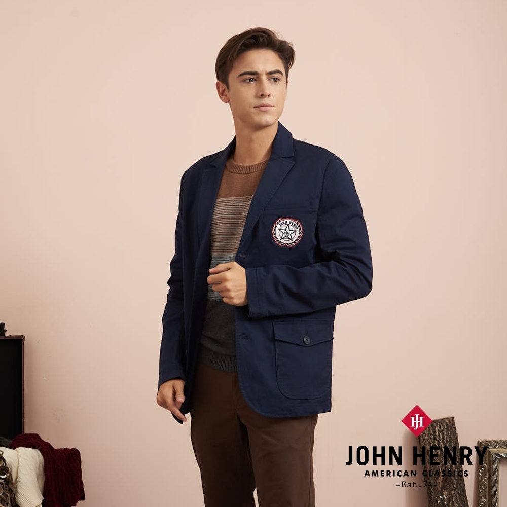 【JOHN HENRY】勳章刺繡西裝外套-藍