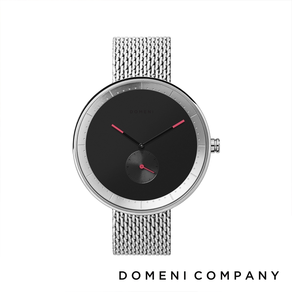 DOMENI COMPANY 經典系列 316L不鏽鋼小秒針錶 銀色錶帶 -黑/40mm