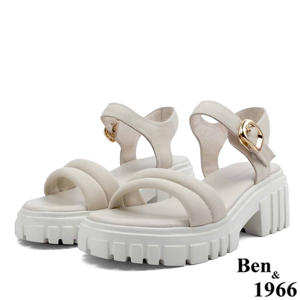 Ben&1966高級綿羊皮流行休閒厚底涼鞋-米白(226272)