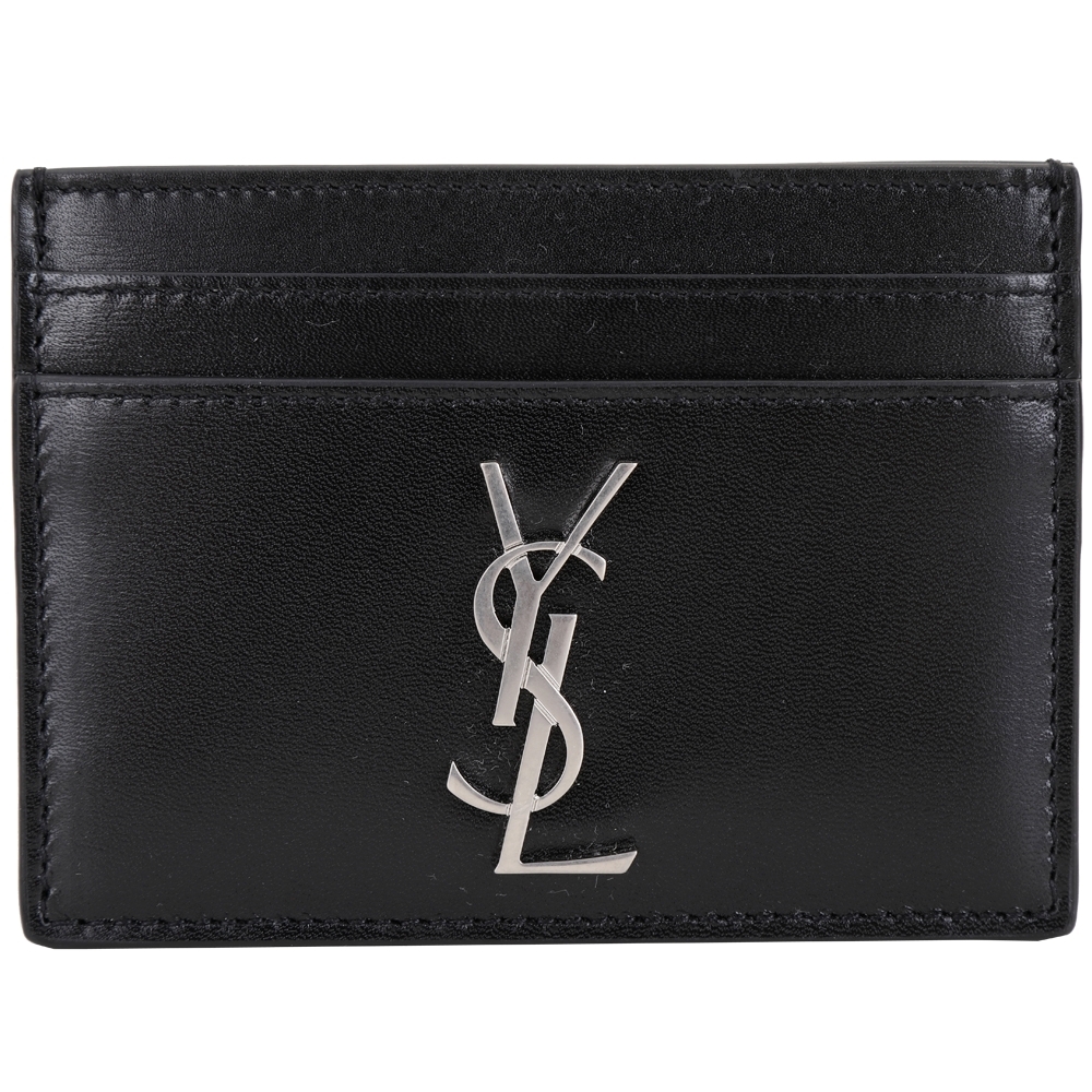 YSL Saint Laurent MONOGRAM 銀字小牛皮卡片夾(黑色)