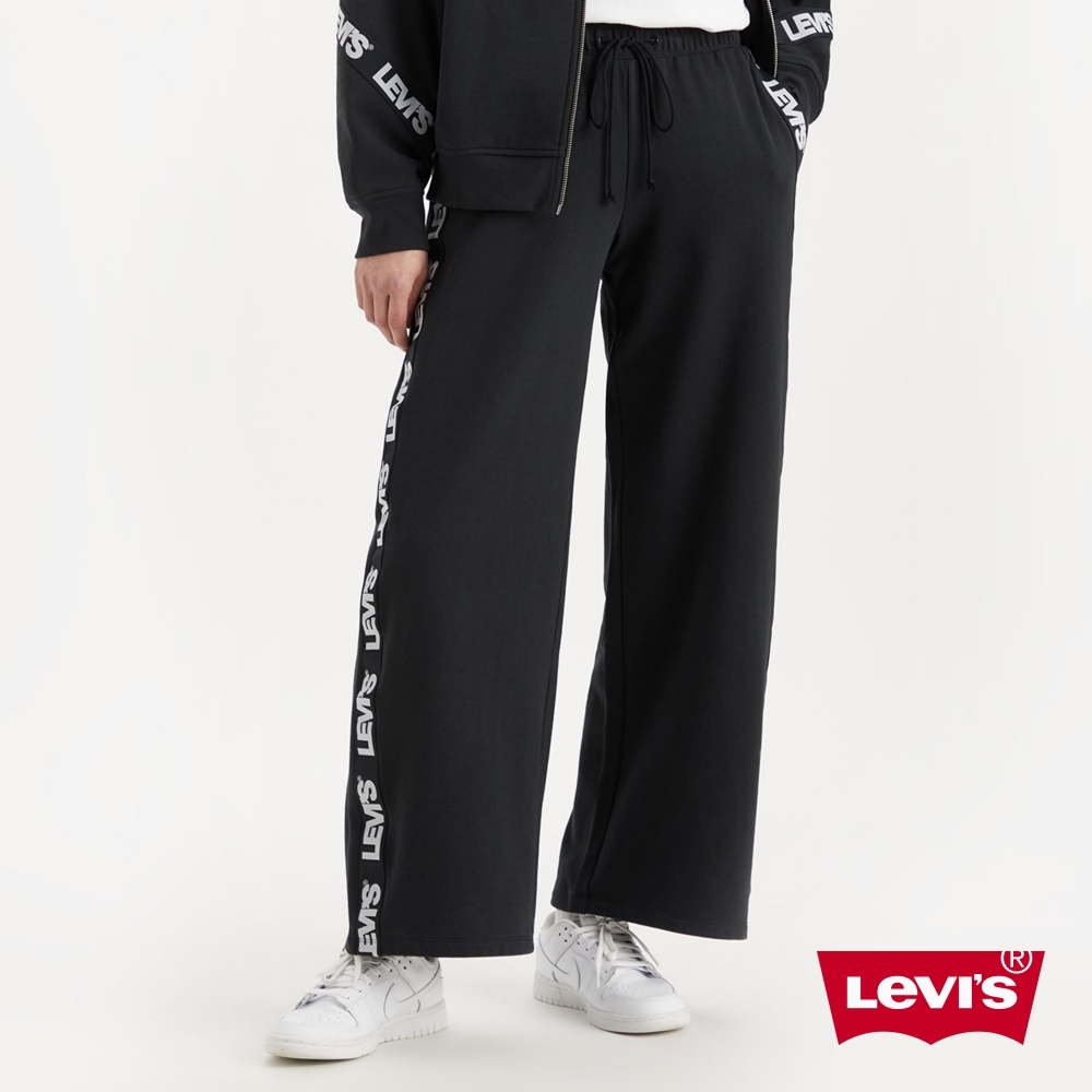 Levis Youth Sport系列 女款 街頭運動高腰寬管長褲 / 腰間抽繩  / 側邊條紋LOGO