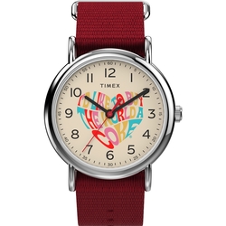 TIMEX 天美時 x Coca-Cola 限量聯名系列可口可樂愛心款手錶-米x紅/38mm