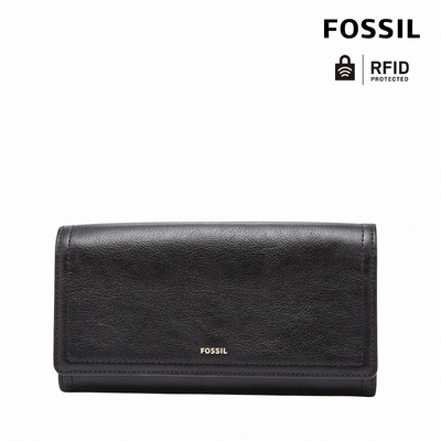 FOSSIL Logan 三折真皮拉鍊RFID長夾-咖啡色 SL7833200