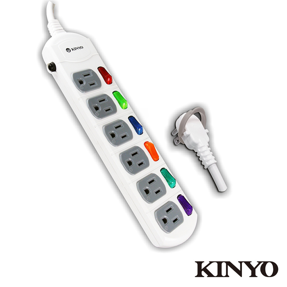 KINYO 6開6插省力拉環延長線2.7M(C5669)