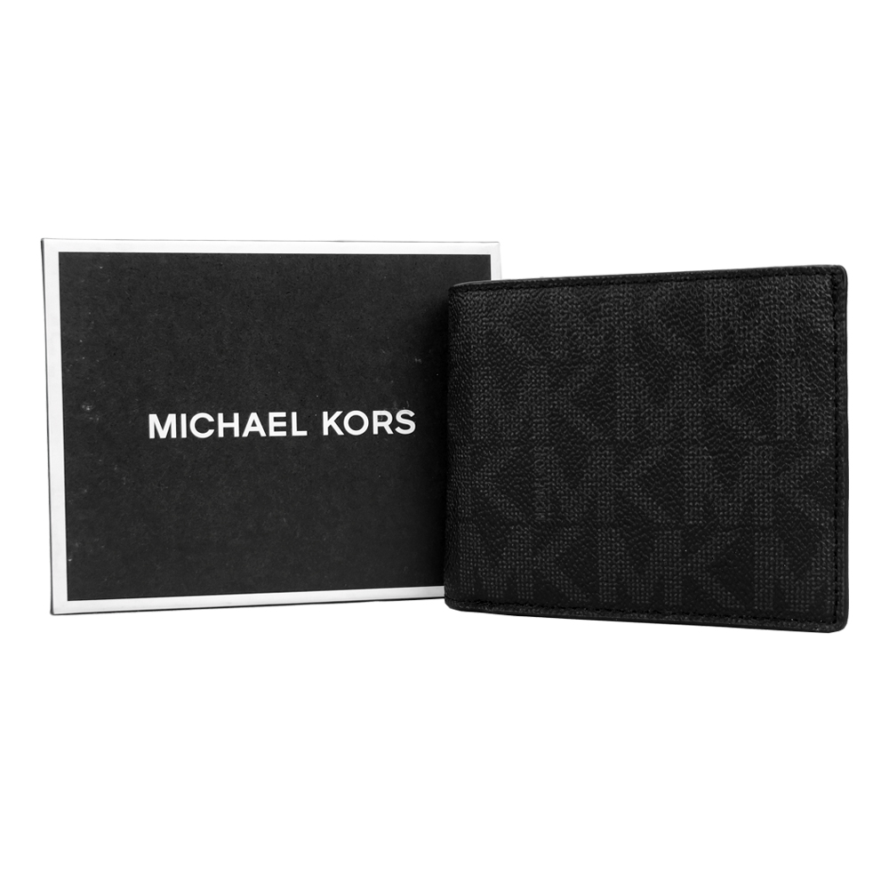 MICHAEL KORS JET SET滿版雙折短夾附零錢袋(黑)