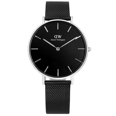 DW Daniel Wellington Petite Ashfield 經典米蘭編織不鏽鋼手錶-黑x銀/36mm