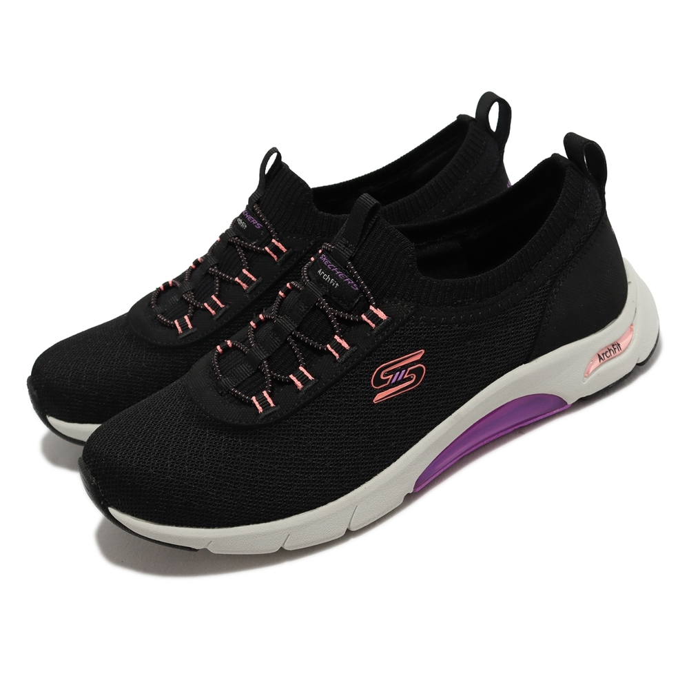 Skechers 休閒鞋 Skech Air Arch Fit - Admire 女鞋 黑 紫 健走 支撐 襪套 104252BKCL