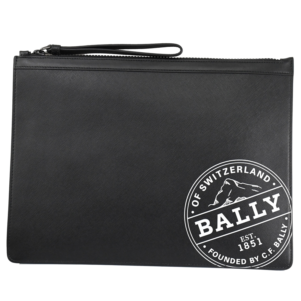 BALLY BHALDEN 郵戳LOGO皮革手拿萬用包(黑)