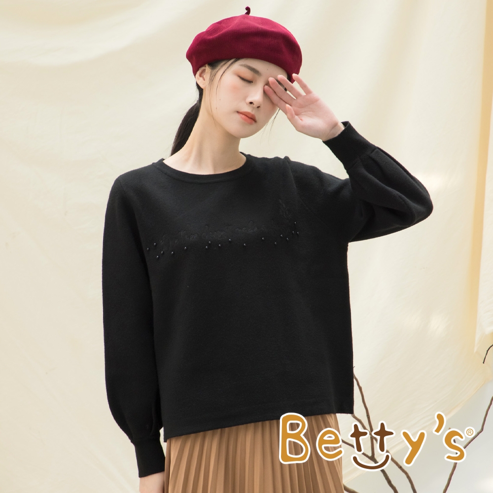 betty’s貝蒂思　珠珠繡花寬袖針織毛衣(黑色)