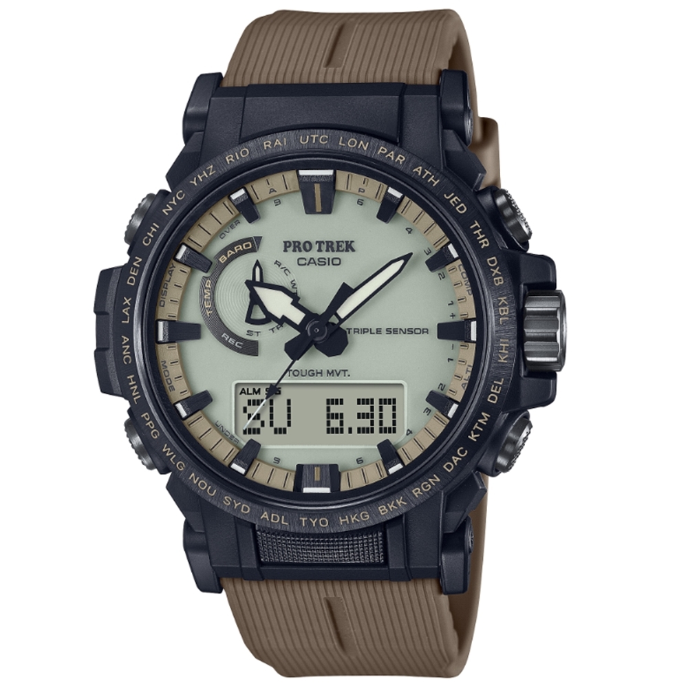 CASIO 卡西歐  PRO TREK系列 太陽能雙顯戶外登山錶 黑棕 PRW-61LD-5_47.4mm