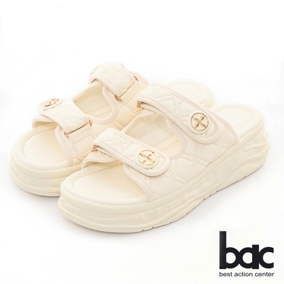 【bac】小香風格衍縫厚底涼拖鞋-米白