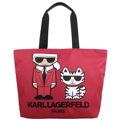 KARL LAGERFELD 老佛爺&貓 尼龍手提旅行袋(紅)大