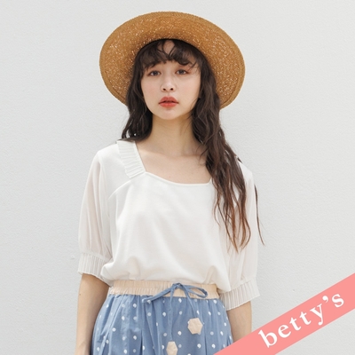 betty’s貝蒂思 澎澎紗袖壓褶方領T-shirt(白色)