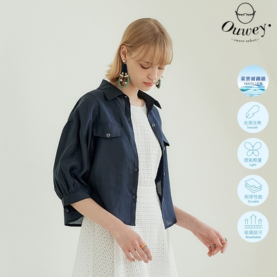 OUWEY歐薇 涼感天絲造型鈕釦襯衫外套(深藍色；S-L)3242324862