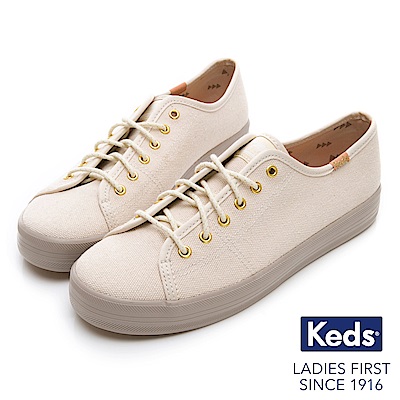 Keds KICKSTART 仿舊綁帶休閒鞋-象牙白