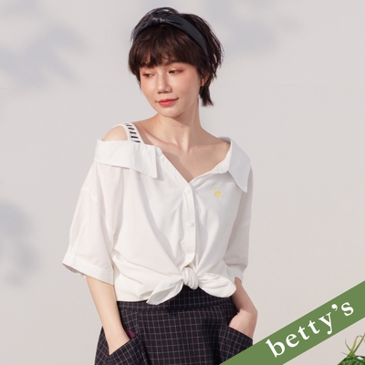 betty’s貝蒂思 露肩條紋配色開扣襯衫(白色)