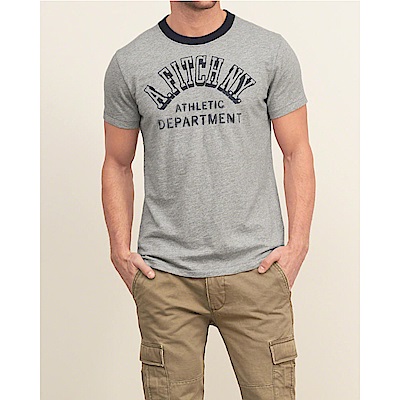 麋鹿 AF A&F 經典文字圓領滾邊設計印刷短袖T恤-灰色