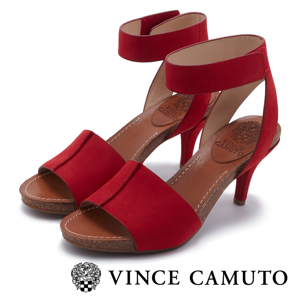 Vince Camuto 拼接寬版木紋魚口高跟涼鞋-紅色