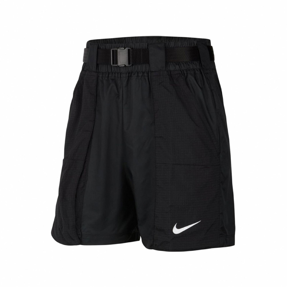 Nike-短褲-NSW-Swoosh-Shorts-女款-運動休閒-膝上-腰帶扣環-寬鬆-黑-白-CJ3808010