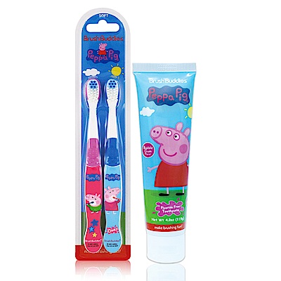 美國熱銷卡通 Peppa Pig 2入兒童牙刷+4.2oz牙膏組(軟毛/適3歲以上)